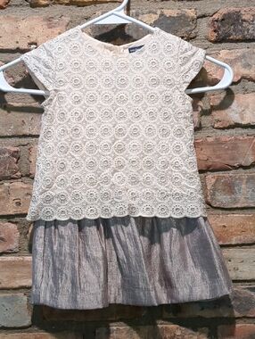 GAP Girls Cream Lace and Gray Shimmery Toddler Dress, Size 2T, NWOT